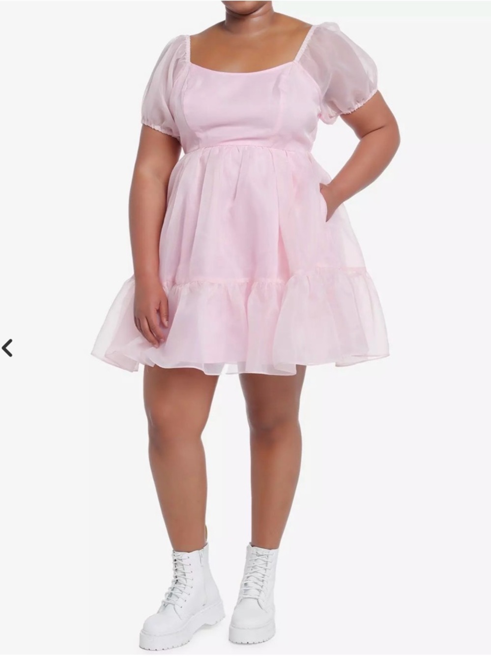 Hot Topic Light Pink Puff-Sleeve Tiered Mini Dress